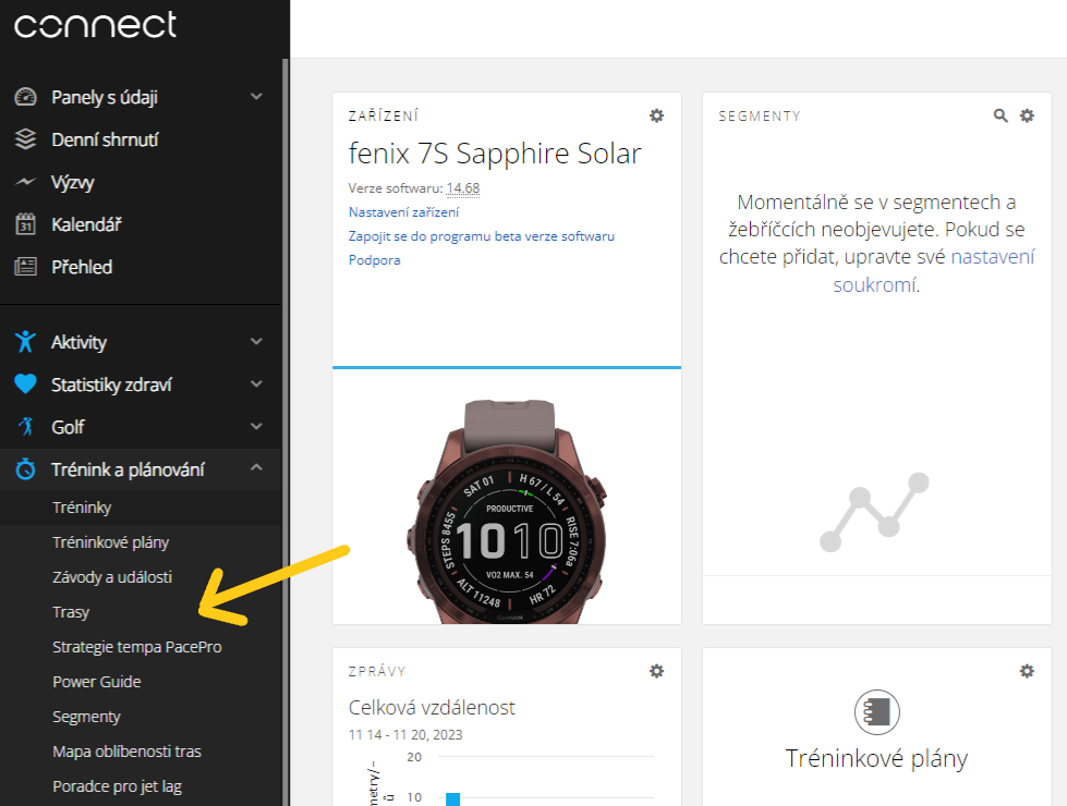 Garmin Connect - plánování trasy