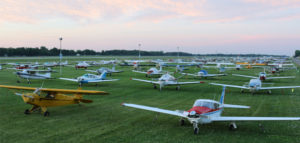 Aircraft parked on the Oshkosh grounds