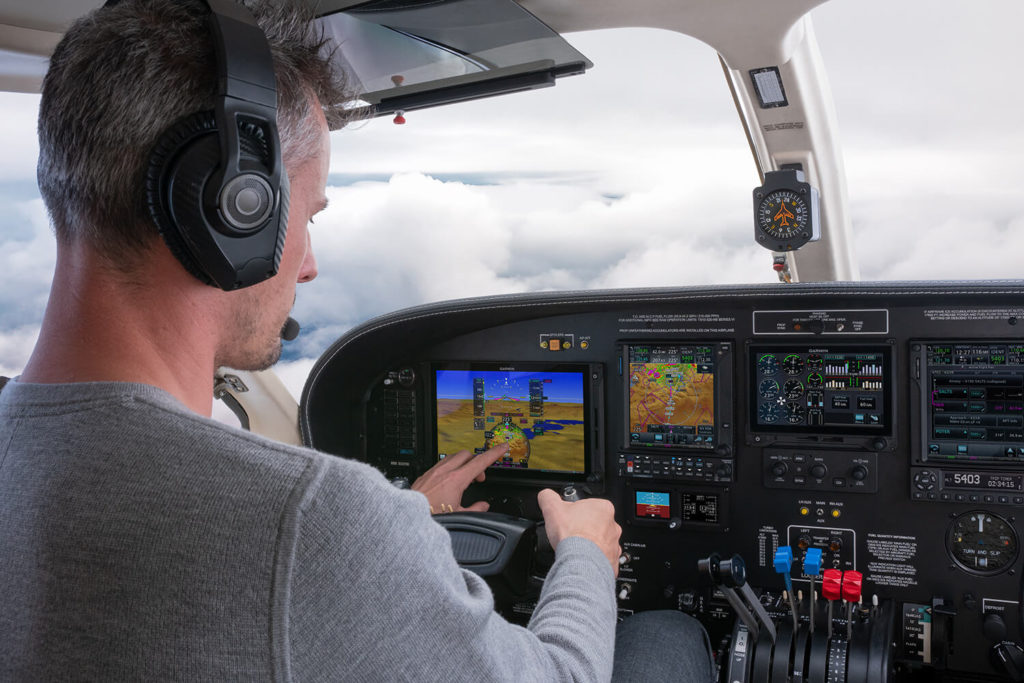 Pete McLeod in the cockpit of his Cessna 414.