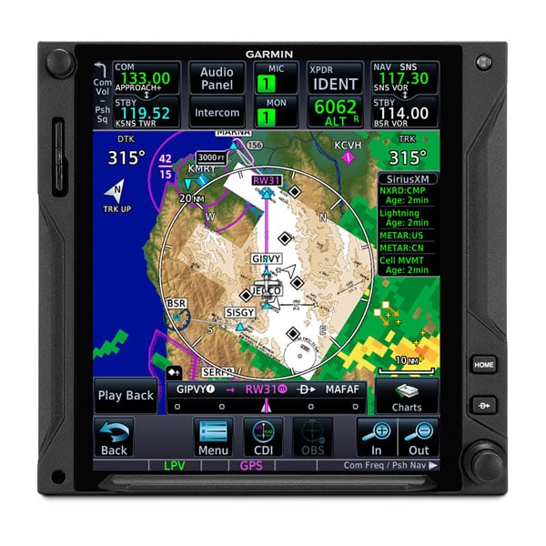 Garmin GTN 750Xi displaying map, chart and weather