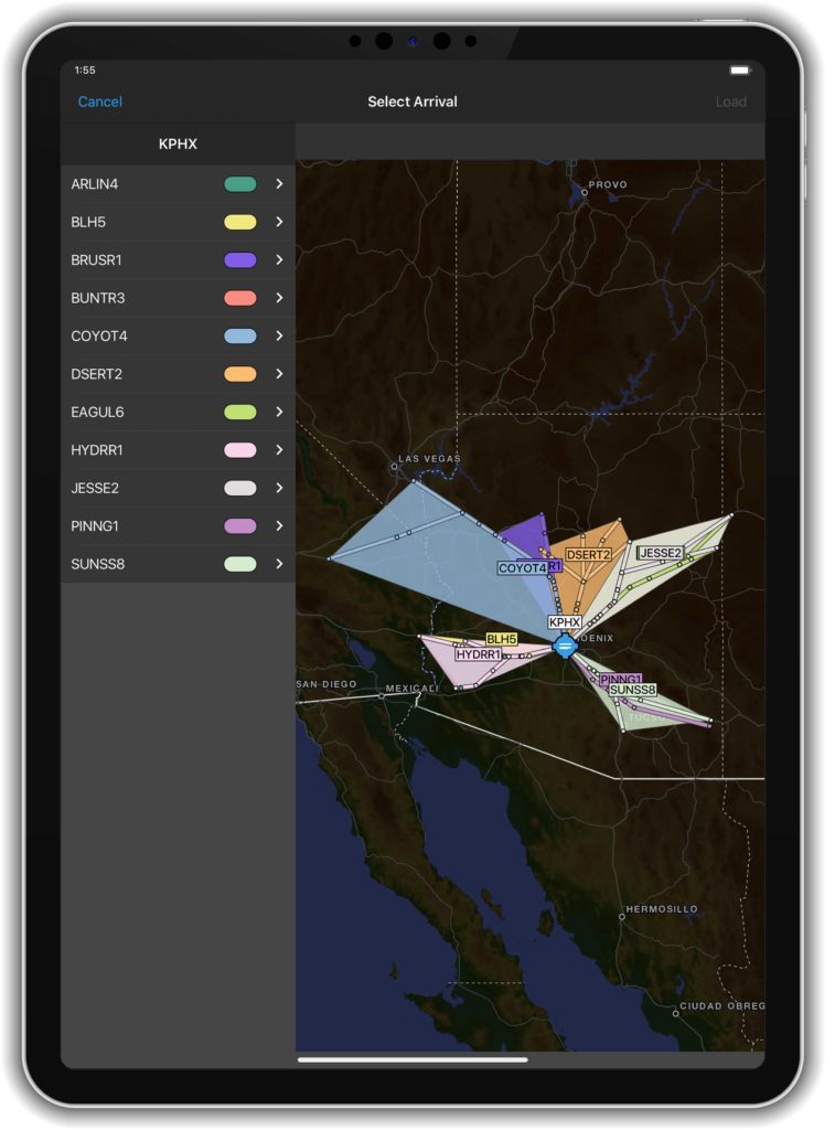 iPad showing Garmin Pilot arrival procedure tool