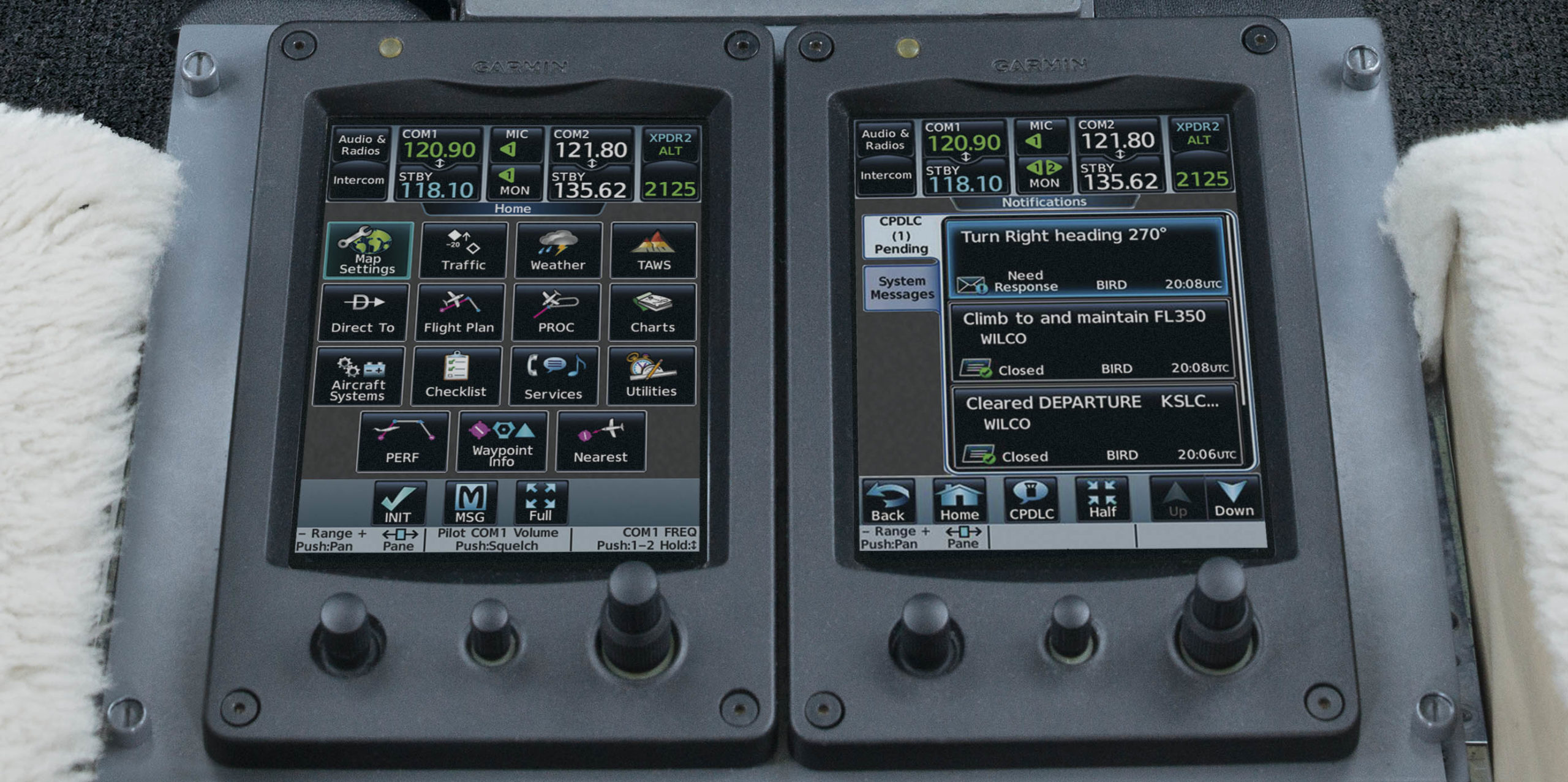 Touchscreen controllers displaying datalink communications
