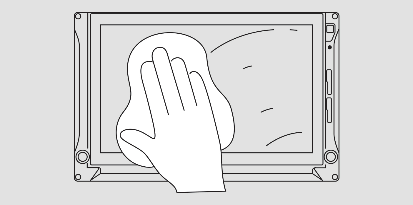 Icon of hand wiping avionics touchscreen