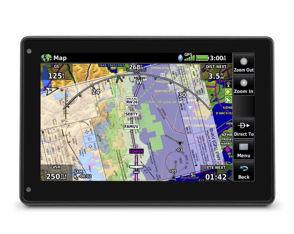 aera 760 displaying a chart overlay on the moving map