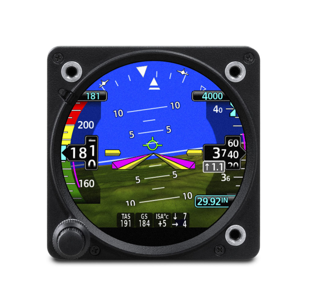 GI 275 electronic flight instrument displaying outside air temperature, true airspeed, wind speed and direction
