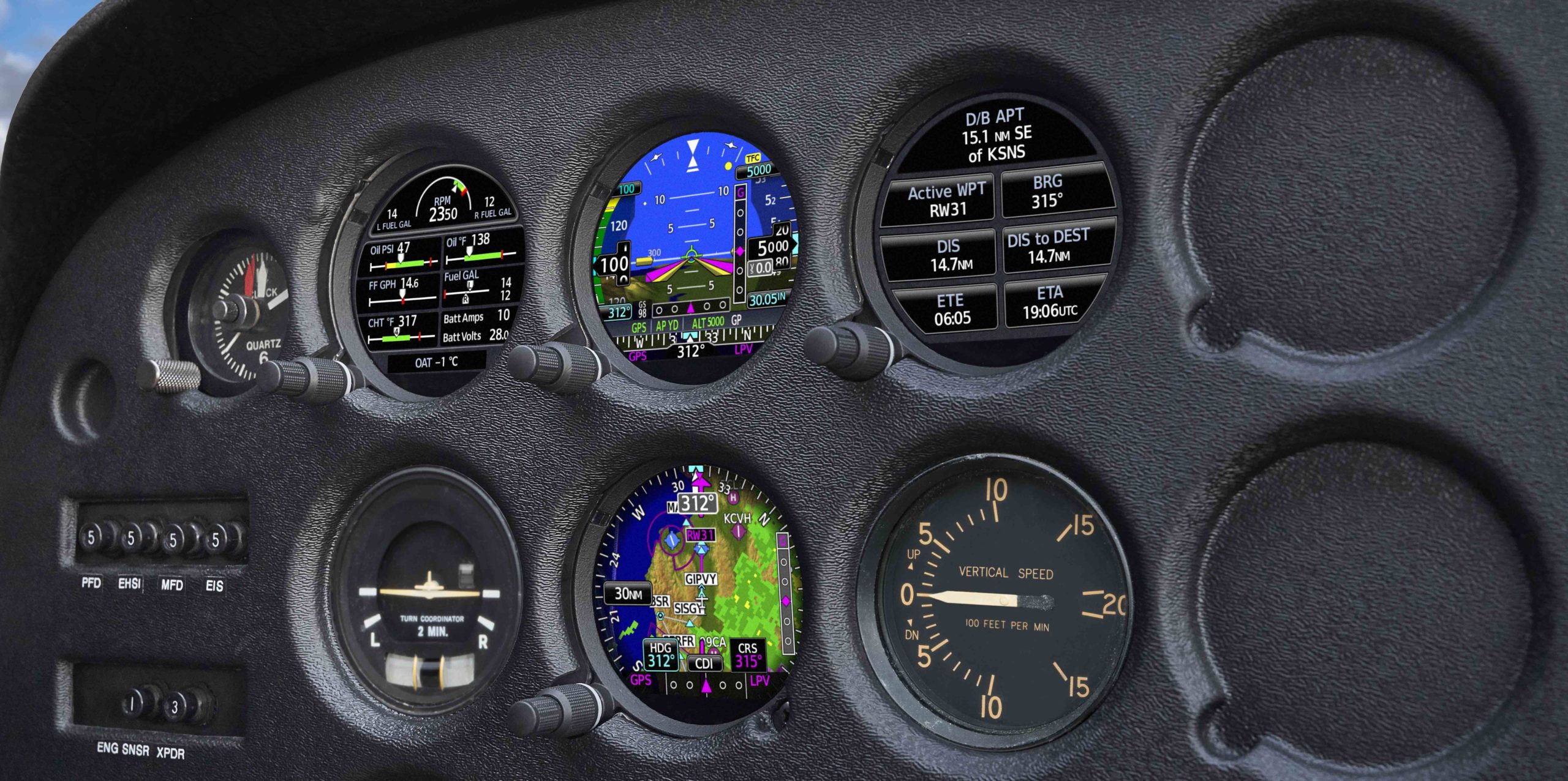 Aircraft instrument panel featuring GI 275 electronic flight instruments