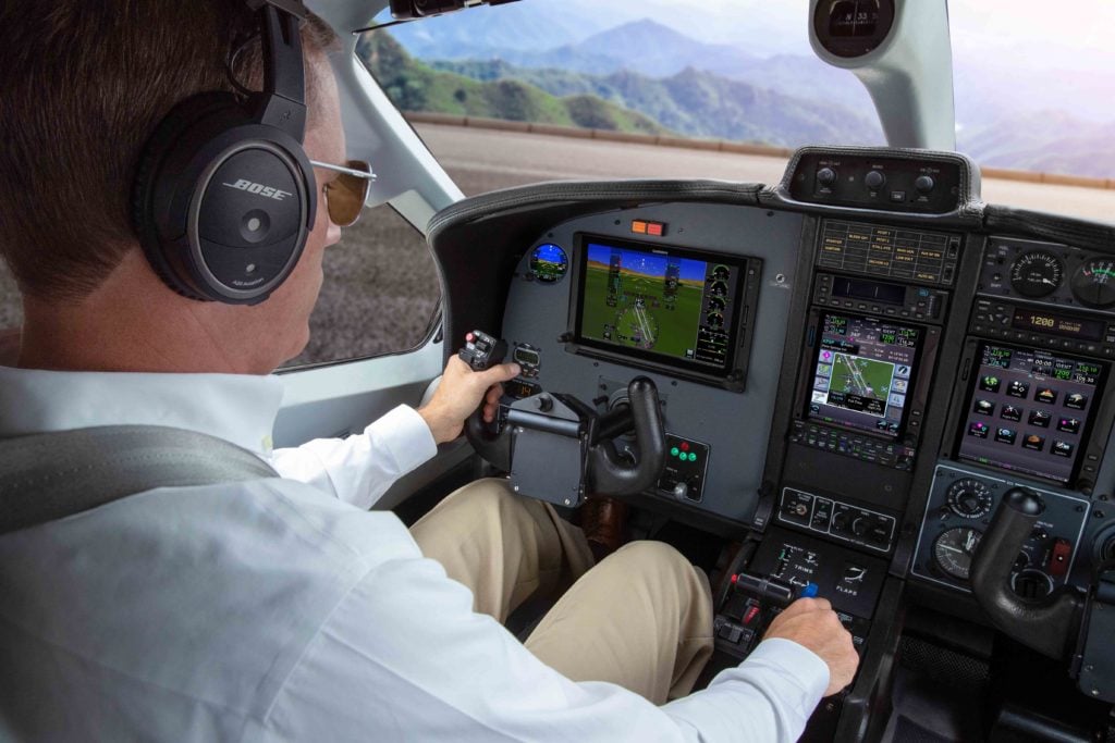 Pilot in TBM 850 equipped with G600 TXi and GTN 750Xi preparing for takeoff