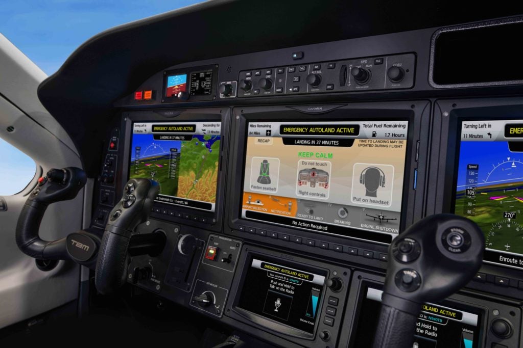 Garmin G3000-equipped TBM 940 featuring Garmin Autoland activated on the flight deck