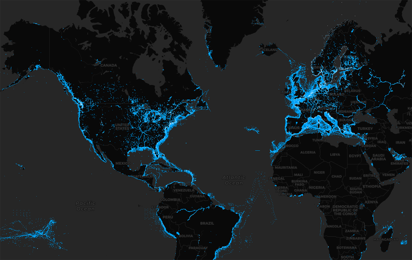 A heatmap, showing a visual of Garmin cartography updates across the globe.