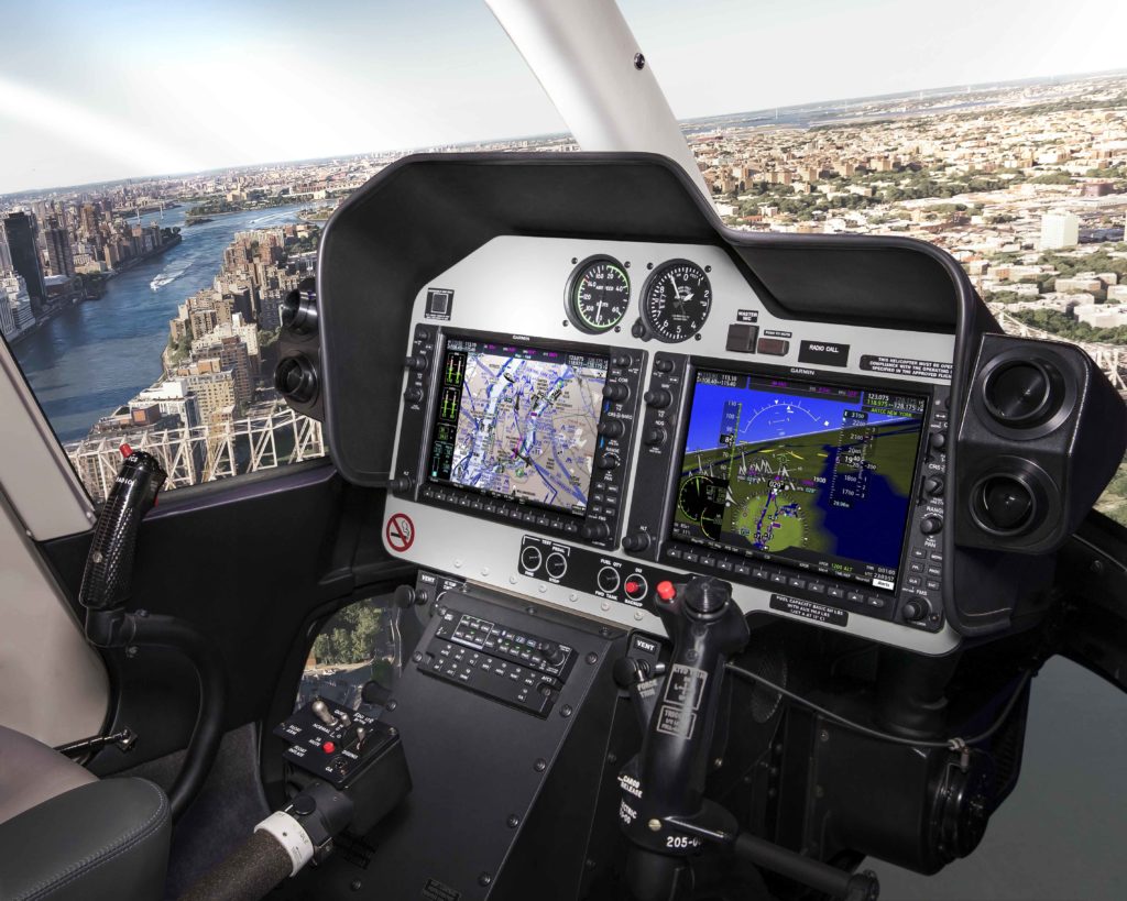 Bell 407 GXi helicopter cockpit featuring Garmin G1000H NXi.