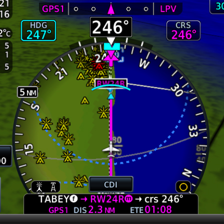 HSI map from TXi flight display showing obstacles