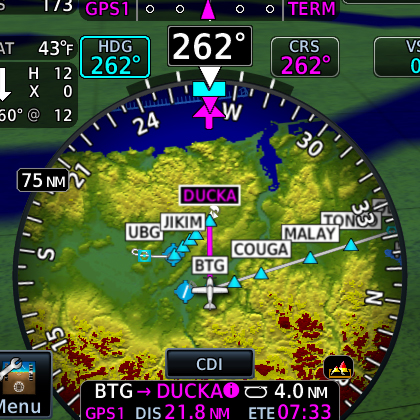 HSI map from TXi flight display showing terrain information