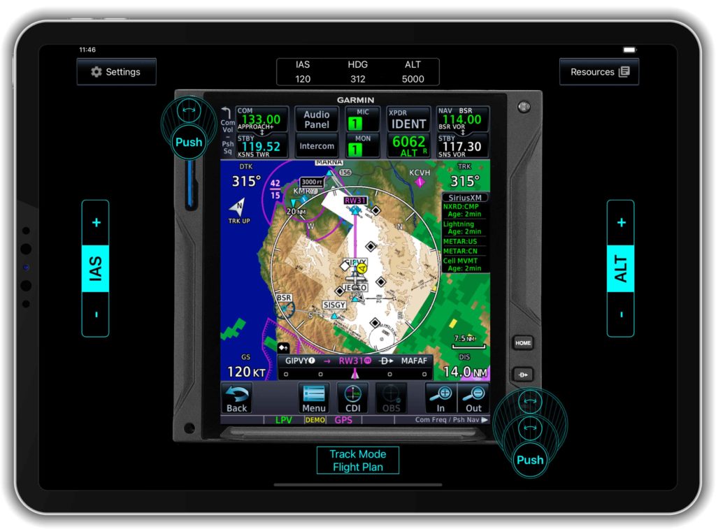 iPad displaying GTN Xi trainer app