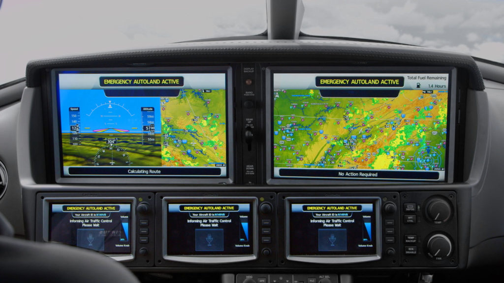 Cirrus Aircraft Vision Jet with Garmin Autoland activated and displayed on the flight deck