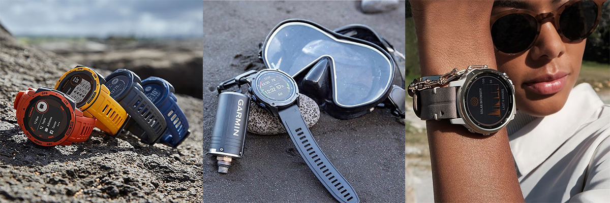 Picture of Instinct outdoor watches and Descent diving computer watch.