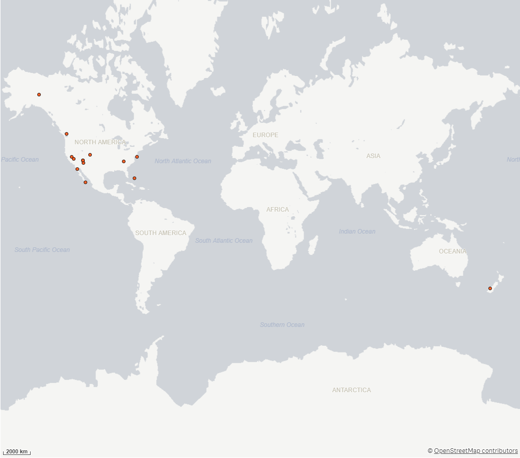 kartbild som visar platser där en sos-signal har utlösts