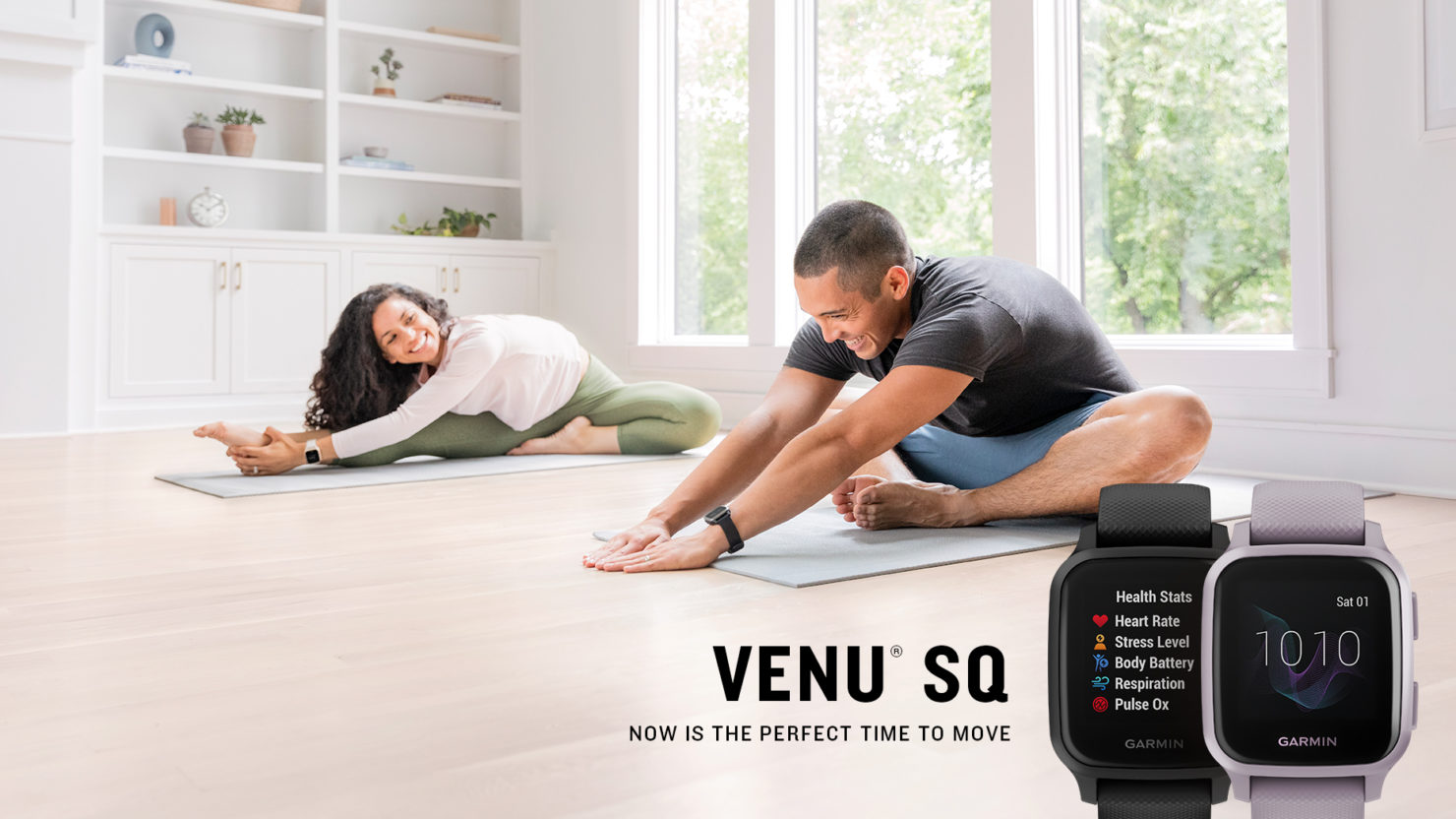 Garmin Venu Sq Music, GPS Smartwatch with Bright Touchscreen Display,  Features Music and Up To 6 Days of Battery Life, White and Slate