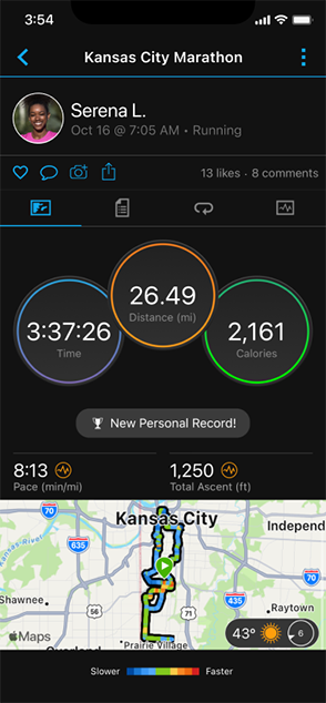 Tampilan detail aktivitas di Garmin Connect
