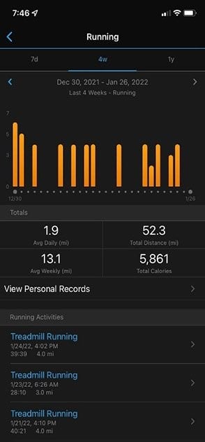 Tampilan detail data untuk berlari