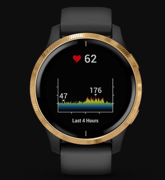 Smartwatch Venu van Garmin. Watchface met hartslagmeter.
