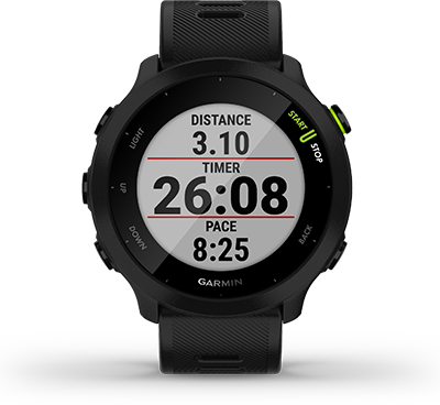 Watchface Forerunner 55 overzicht gegevensvelden en GPS functies.