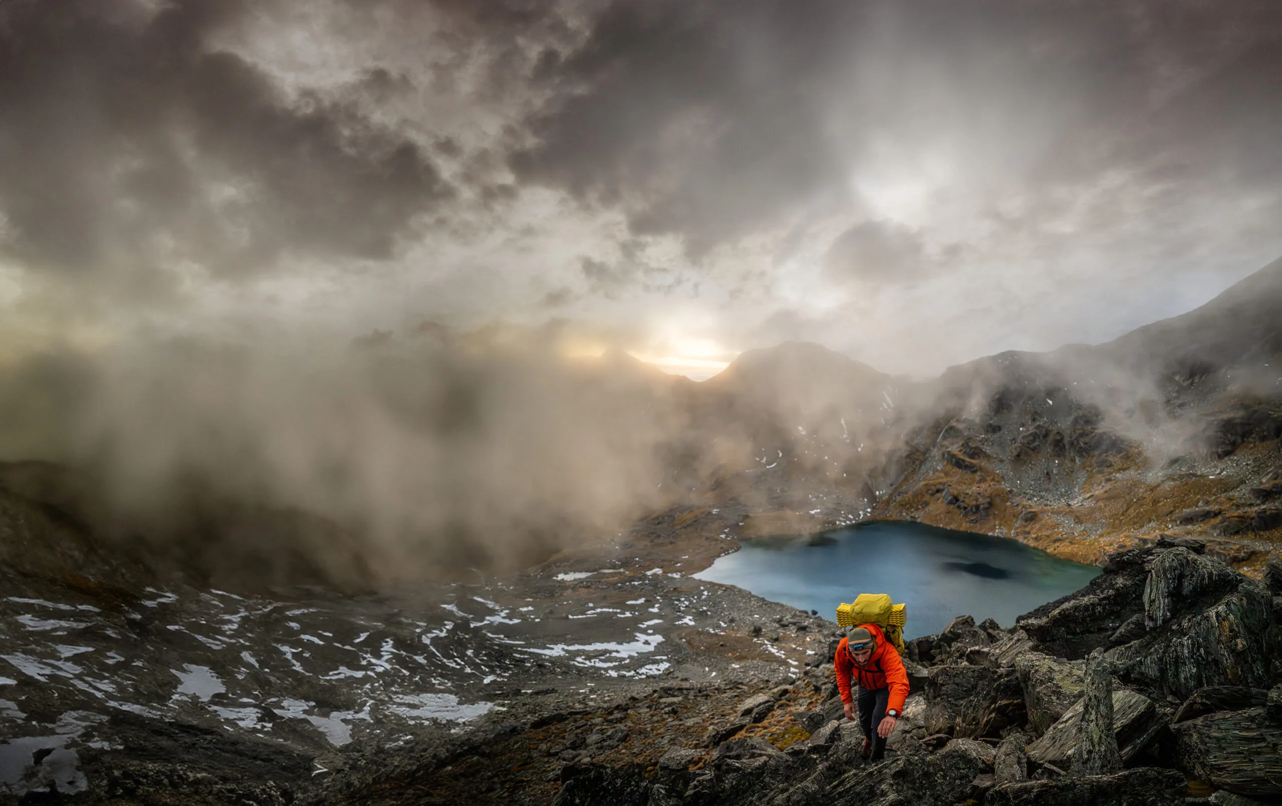 man hiking in the mountains