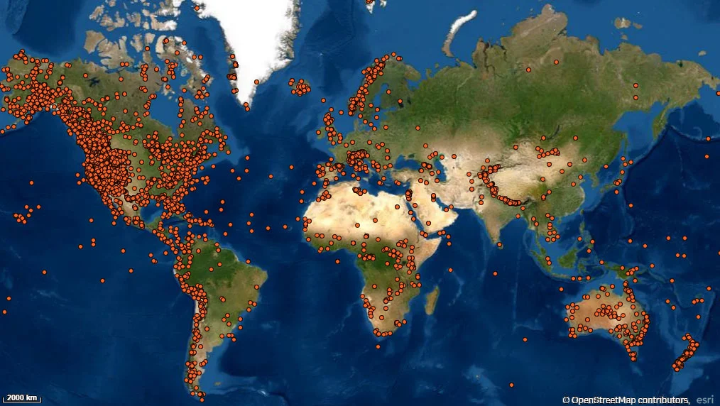 en karta som visar platser för SOS-incidenter