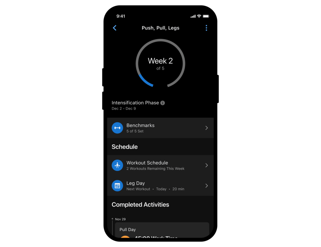 Garmin 教練計畫之一週課表
